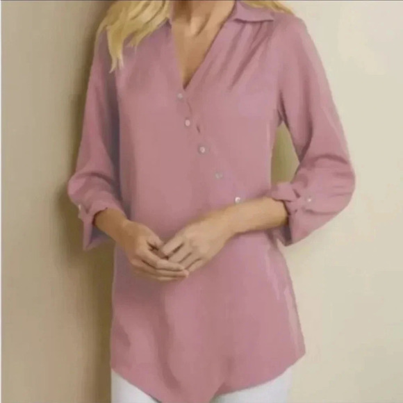 Soft Surroundings Washed TENCEL Faux
Wrap Rose Pink Lagenlook Tunic Top L - Picture 3 of 6